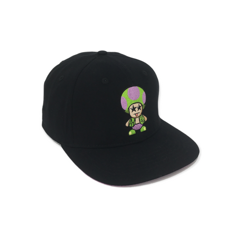 Create Premium Snapback Hat featuring two embroidered logos, brand label and 2.5 x 2.5 inch stash pocket. Black with purple under brim. One Size Fits Most.